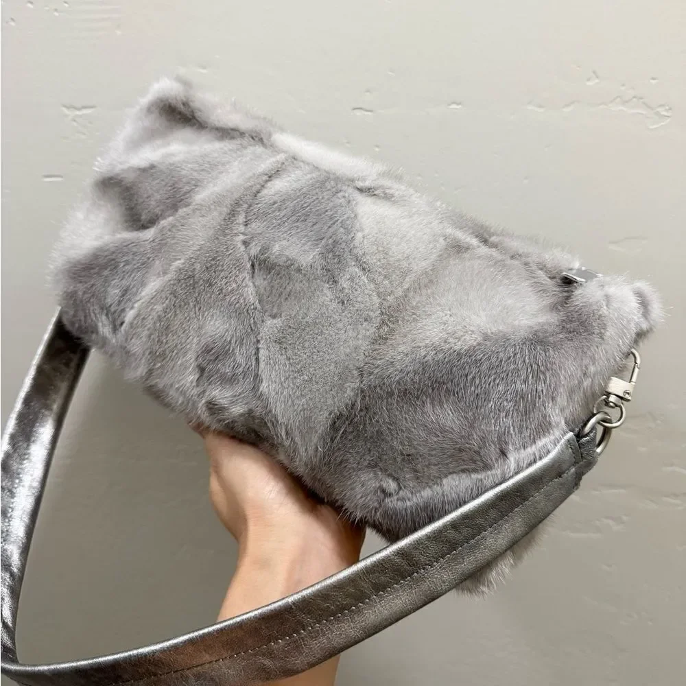 Natural Mink Fur Handmade Shoulder Bag/Clutch/Crossbody, Includes 2 Straps Style